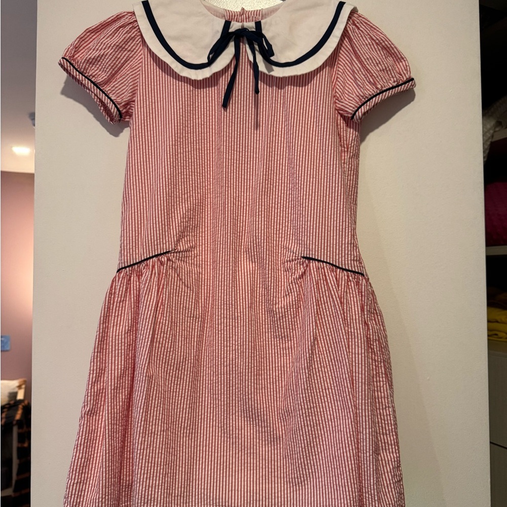 Charming Pink Seersucker Kids Dress with Collar